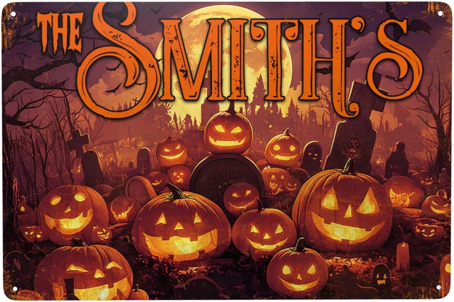 Personalized Halloween Metal Sign with Family's Name or Text Custom Pumpkin Wall Decor Signs Fade Resistance for Indoor Outdoor Spooky Gifts for Friends Family