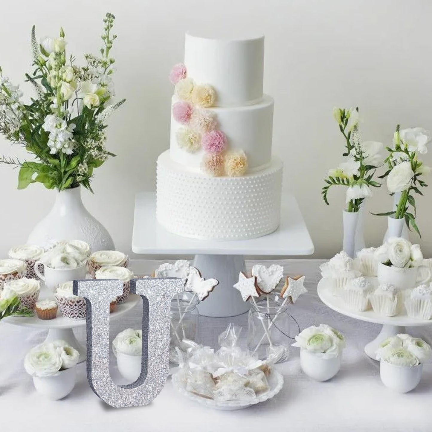 TONIFUL 8 Inch Silver Glitter Letter U Table Centerpiece A-Z Silver Birthday Party Decorations,Silver Alphabet U for Birthday,Chrismas,Graduation,Bridal Shower,Wedding,Anniversary Party Supplies