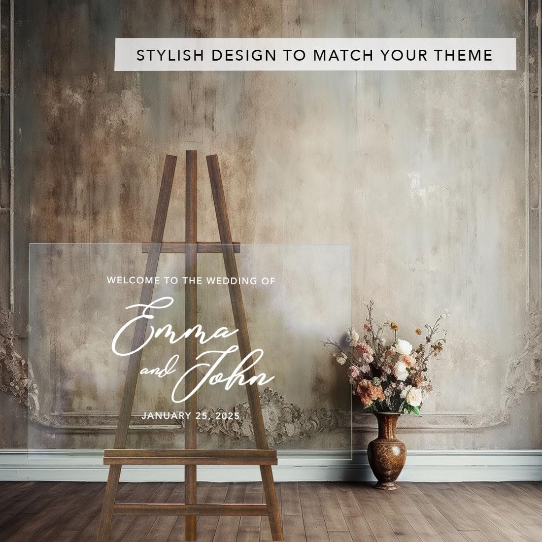 Andaz Press Custom Large Wedding Acrylic Sign, 16 x 24 Inches, Welcome Custom Script, Personalized Sign, Wedding Welcome Sign For Modern Theme Bienvenidos a Nuestra Boda