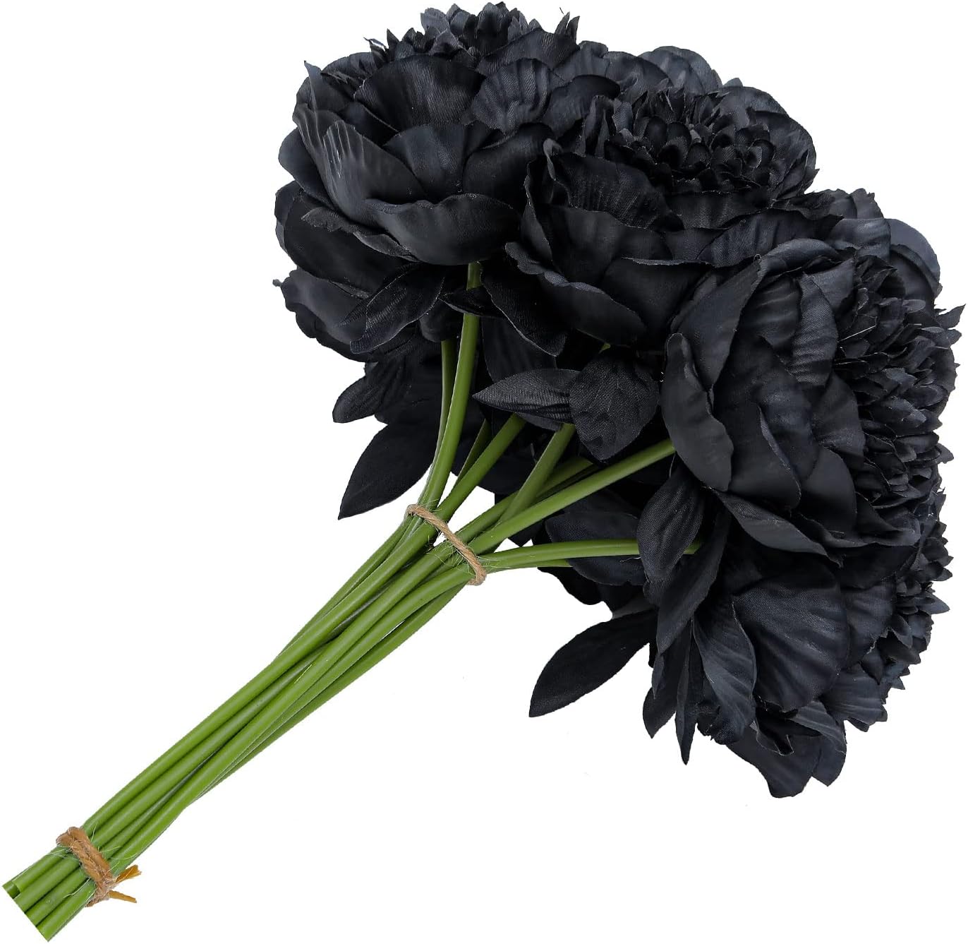 U'Artlines 10 Heads Artificial Peony Silk Flower Leaf Home Office Wedding Party Festival Bar Decor (Black)