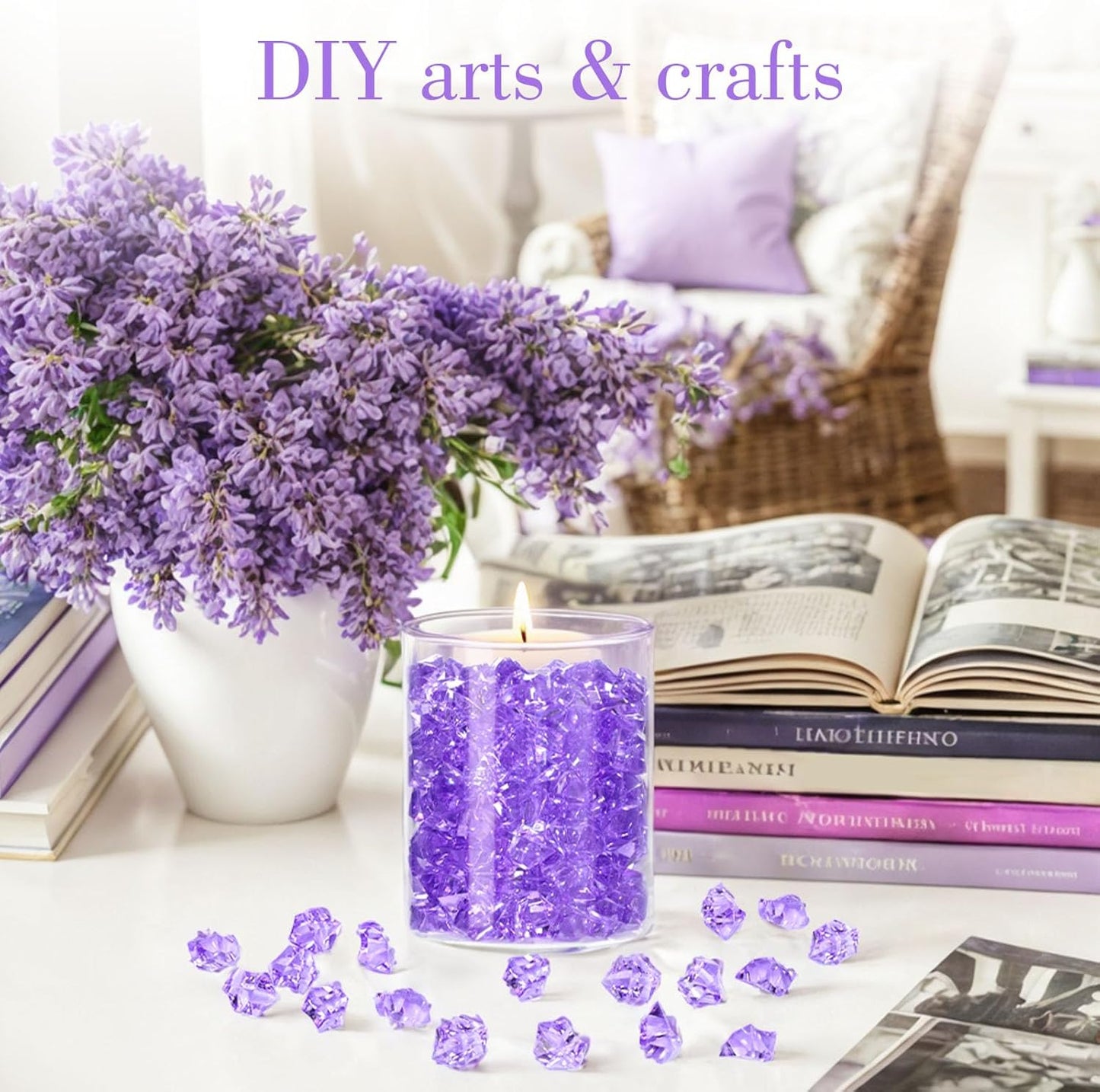 DomeStar Purple Fake Ice Rocks, 150PCS Acrylic Gems Crystals Plastic Diamonds Centerpiece for Vase Fillers Wedding Party Table Scatter