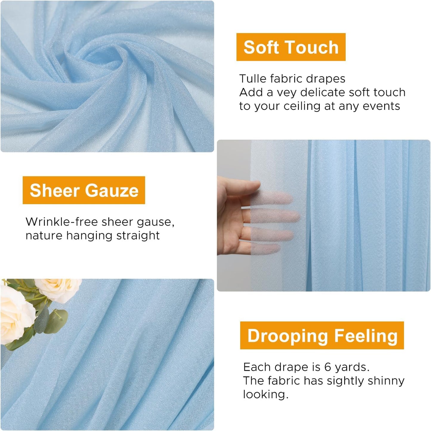 Wedding Arch Draping Fabric 2 Panels 28.7" x 20FT Baby Blue Sheer Chiffon Backdrop Drapes for Wedding Ceremony Birthday Party Bridal Shower Outdoor Decoration
