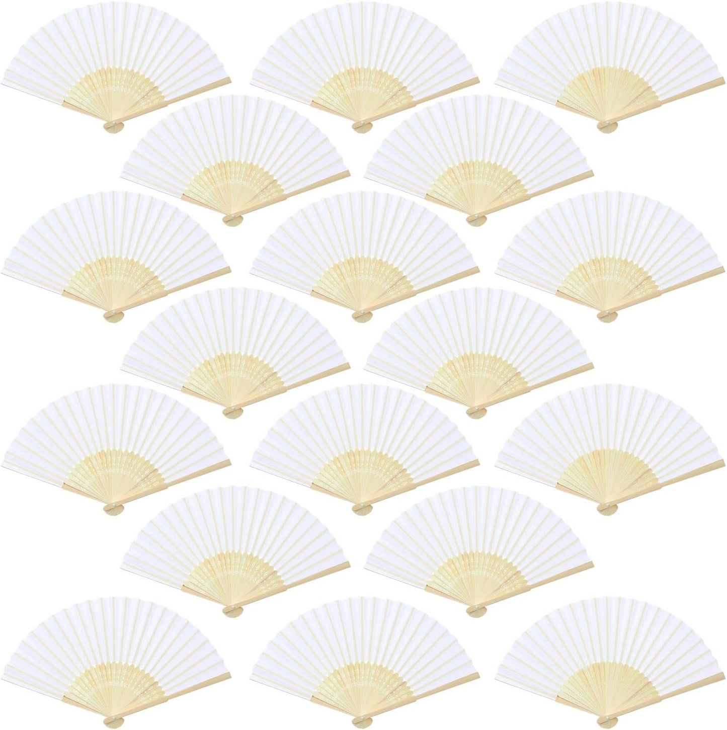 Aneco 18 Pieces White Handheld Cloth and Bamboo Folding Fans for Wedding Decoration, Church Gifts, Party Favors, DIY Decoration