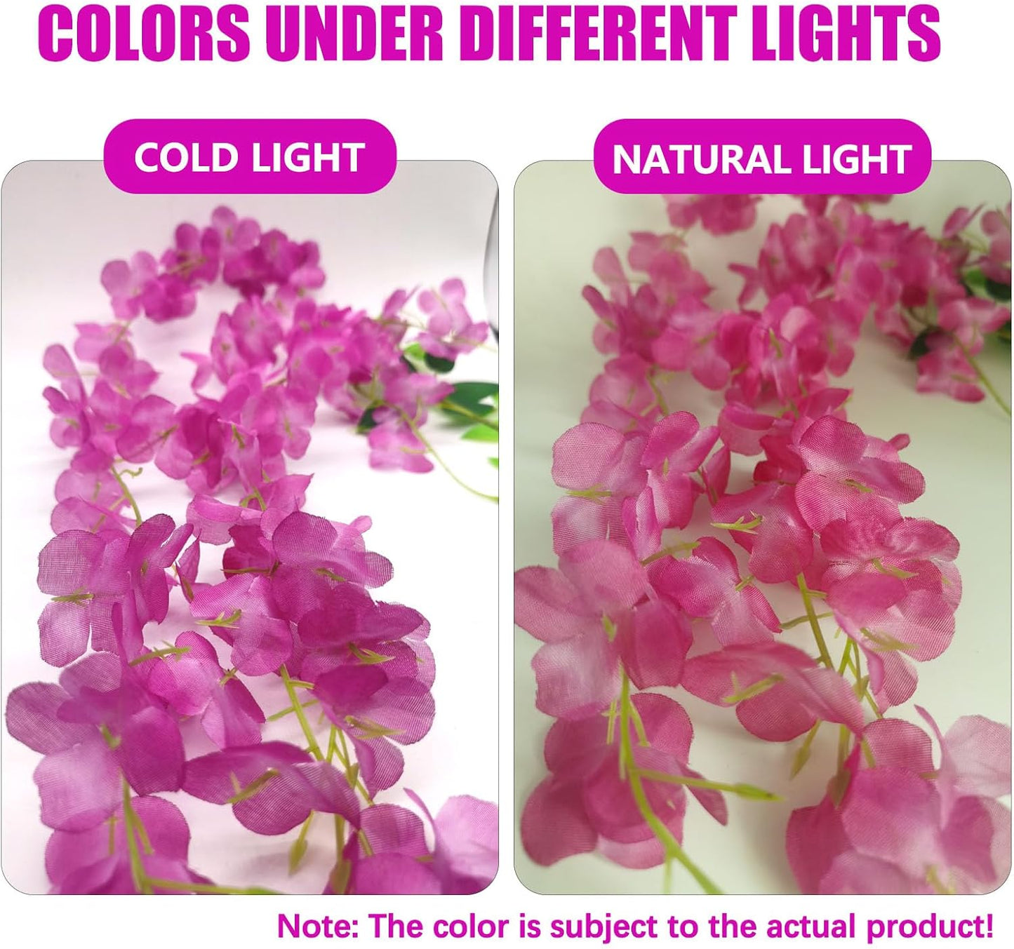 24 Pack Purple Red Wisteria Hanging Flowers, 3.4 Ft Fake Hanging Flowers, Artificial Wisteria Garland Vines for Wedding Room Backdrop Outdoor Patio Garden Decoration