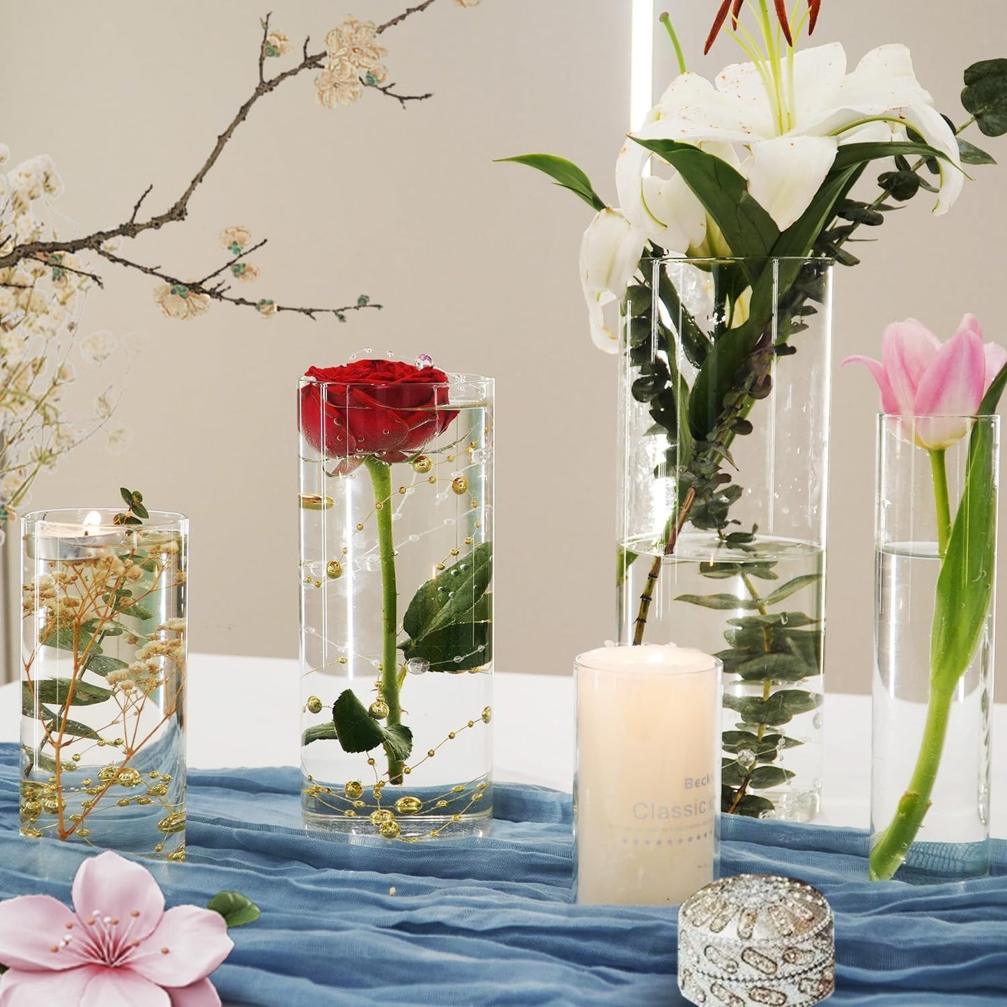 42pcs Glass Vase Cylinder Vases for Centerpieces 7 Vases of Different Sizes Small Flower Glass Clear Vases Home Decor Centerpiece Table Flower Vase Decorations for Wedding Decoration＆Holiday