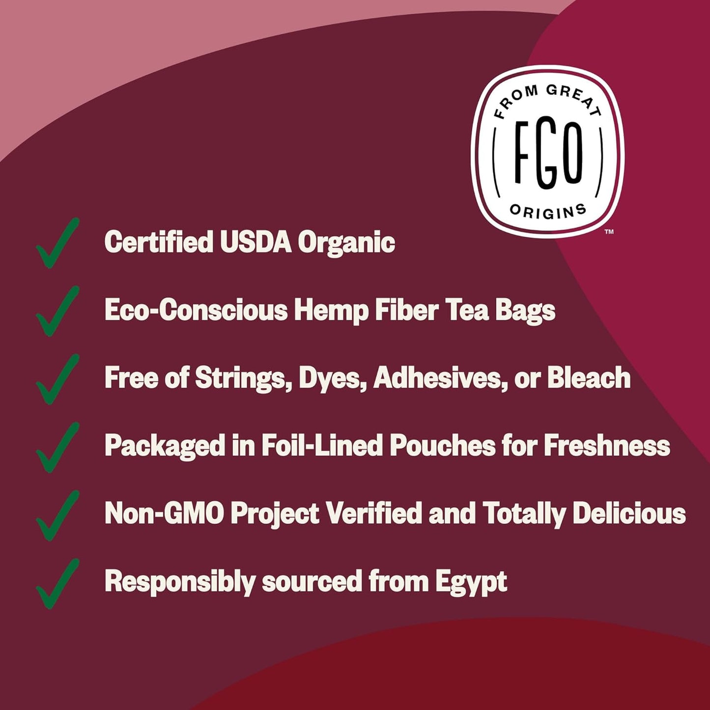 FGO Organic Hibiscus Tea, 100 Count, Eco-Conscious Tea Bags, Caffeine Free, Packaging May Vary (Pack of 1)