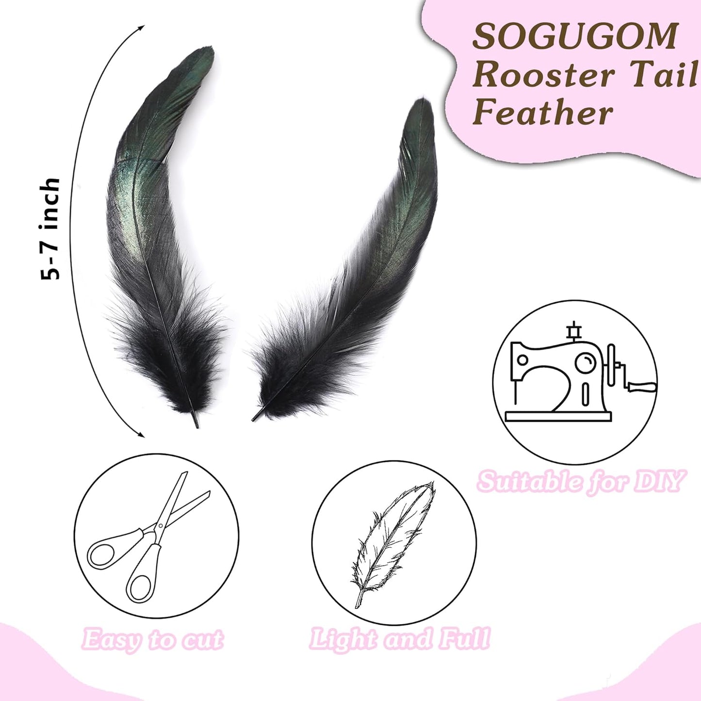 SOGUGOM Blue Rooster Tail Feathers - 200 pcs 5-7 inch Craft Bulk Feathers for Craft Projects, Hats, Costume and Party(Royal Blue)