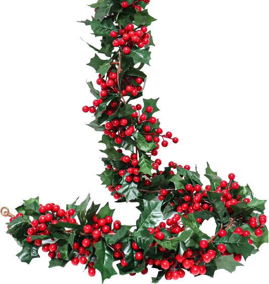 Uguisu 5.6ft Red Artificial Christmas Garland,Eucalyptus Green Garland with Berry Flower Clusters,Artificial Vines for Backdrops, Fireplaces,Dining Tables,Christmas Parties,Indoor and Outdoor Decor.