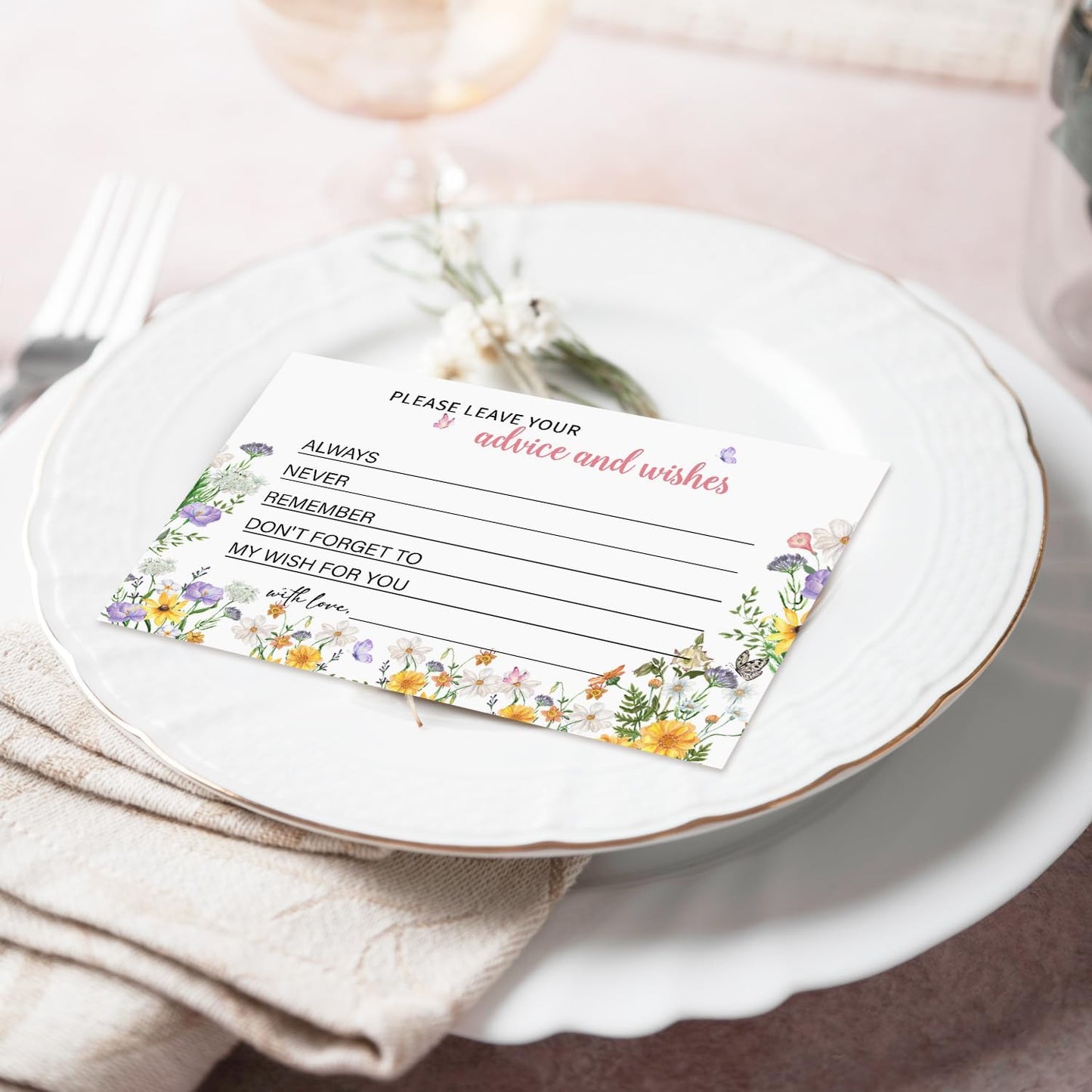 Advice and Wishes For the Mr and Mrs, Wildflower Advice Cards for Bridal Shower, Well Wishes for Wedding, Baby Shower Birthday And Graduation Party, 4" x6", 25 Pack-03