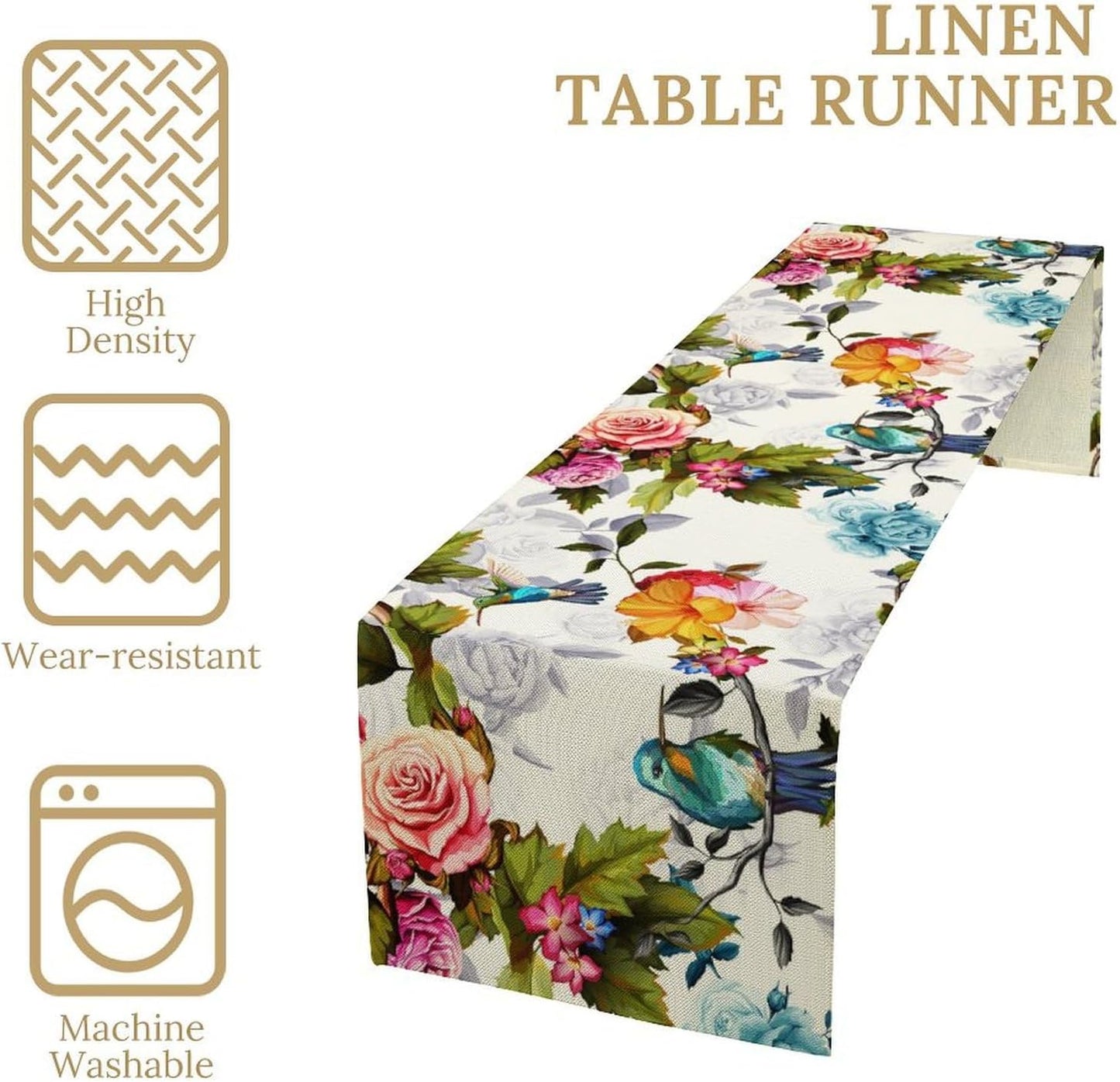 Hummingbird Table Runner,Vintage Floral Country Style Table Cloth Home Kitchen Restaurant Party Decoration 13x60 Inch