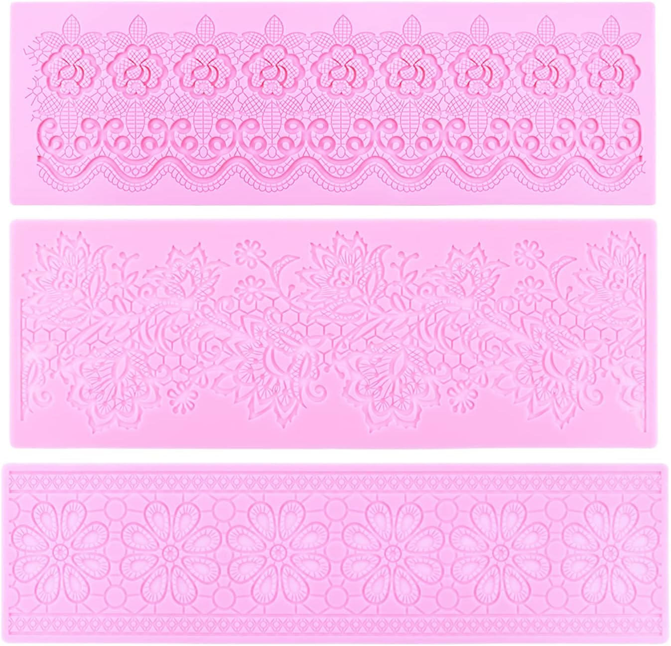 Embossing Lace Fondant Molds, Multi Circle Flowers Lace Mat Wedding Cake Decoration Tool, Rattan Shaped Cupcake Mat Silicone Molds Set of 3
