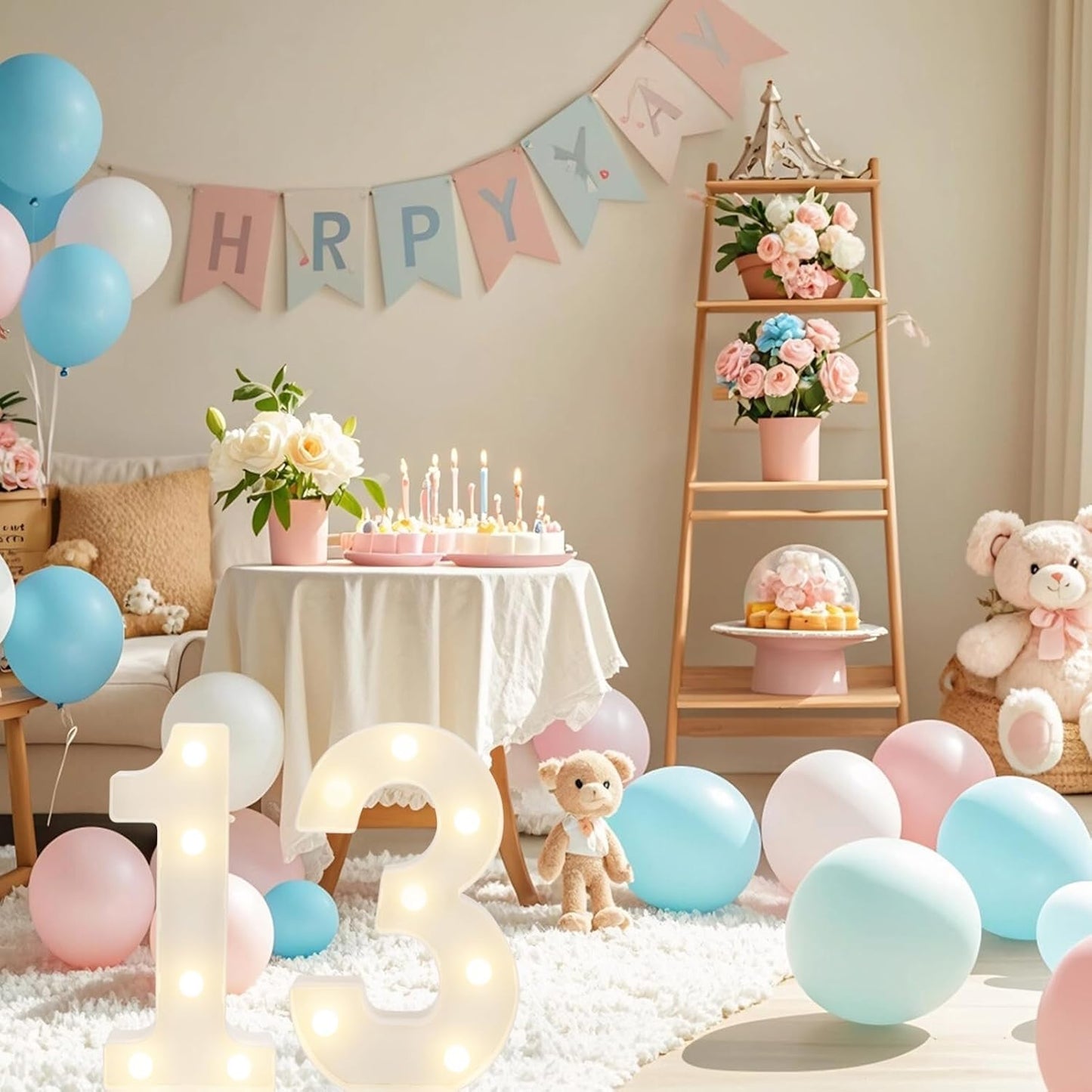 LED Marquee Letter Lights, Decorative Light Up Numbers for 13th Birthday Party, Battery Operated, Warm White Small Marquee 13 Sign for Anniversary Decorations