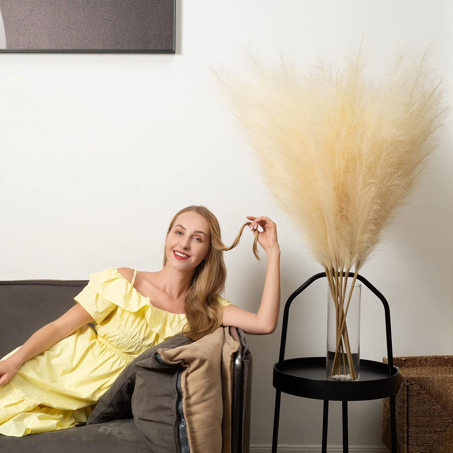 EVODIS Faux Pampas Grass 6 Stems, Artificial Pampas Grass - 43 inch Total Extra Large Pompass Grass Tall Pompous Boho Flower Arrangement and Floor Vase Filler Home Decor for Room Wedding Party