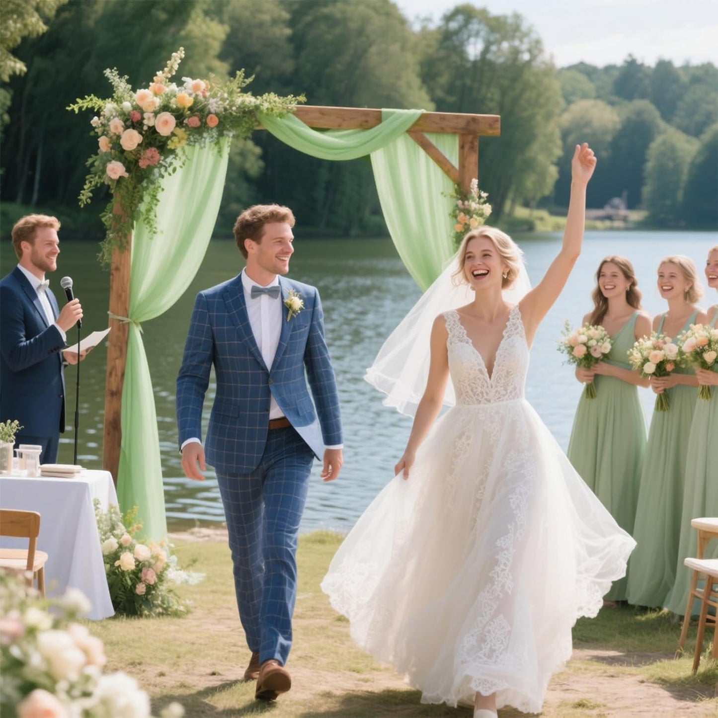 VOK Sage Green Wedding Arch Draping Fabric 29in x 18Ft 4 Panels Sheer Chiffon Curtain Drapes Extra Long for Outdoor Wedding Ceremony Birthday Party Decoration