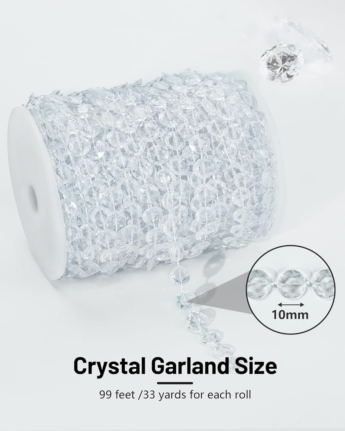 99FT Acrylic Crystal Garland, Clear Diamond-Shaped Crystal Bead Strands, DIY Crystal Beads String Roll for Wedding Decorations Party Decorations Beaded Curtain Crafting Projects