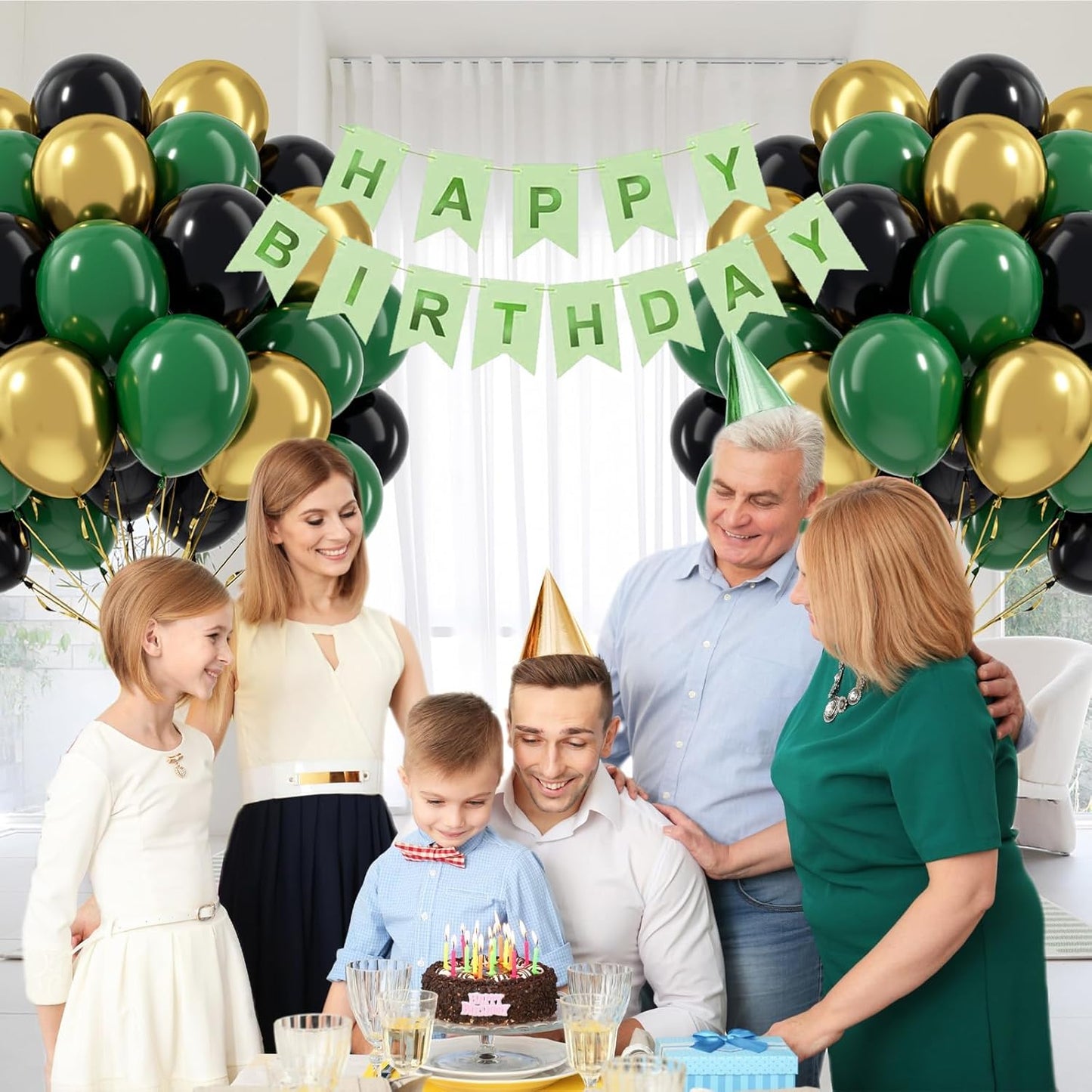 60pcs Green and Black balloons 12inch with Dark Green Metallic Gold Balloons for Jungle Safari Birthday Party Decorations