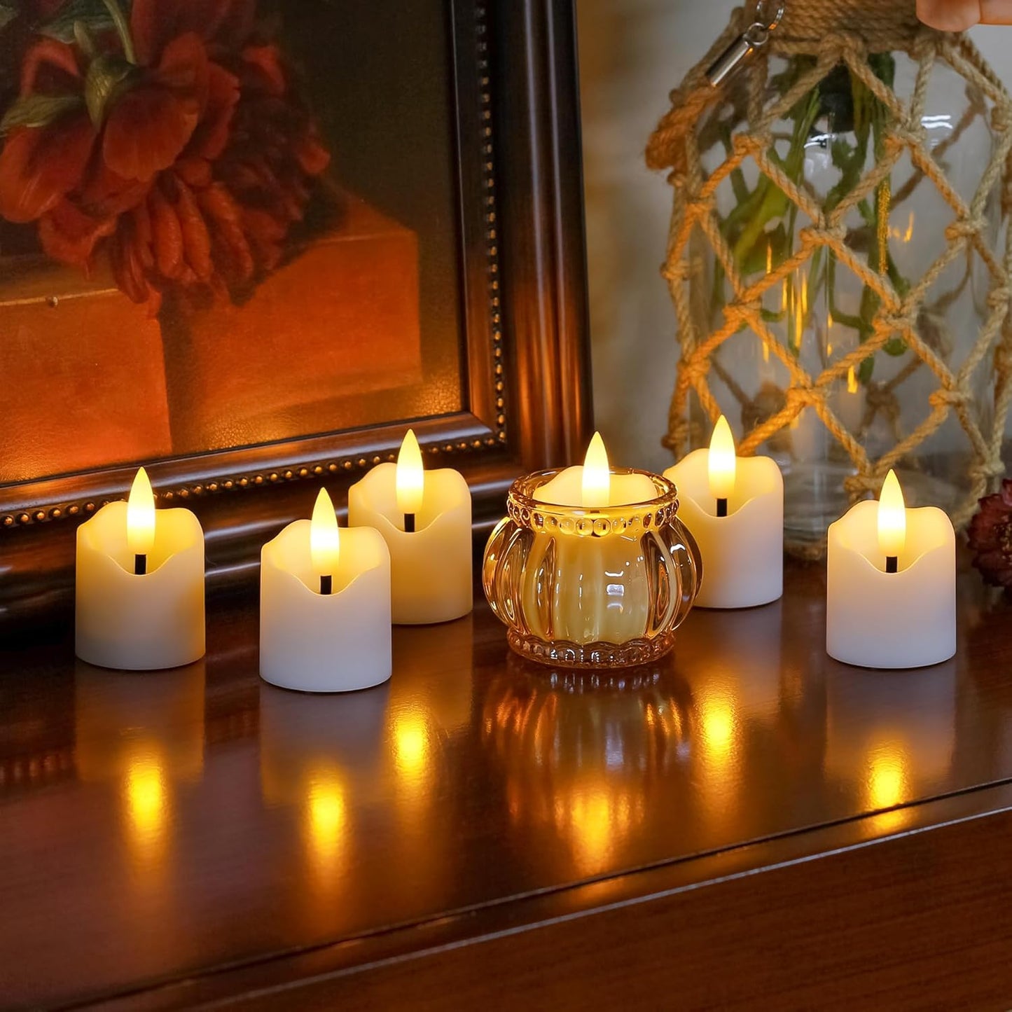 6 Pack Battery Operated Auto Daily Timer White Plastic LED Flameless Votive Candles, Long Runtime 1.6" x2.3" Flickering Tealight Candles with Remote Control