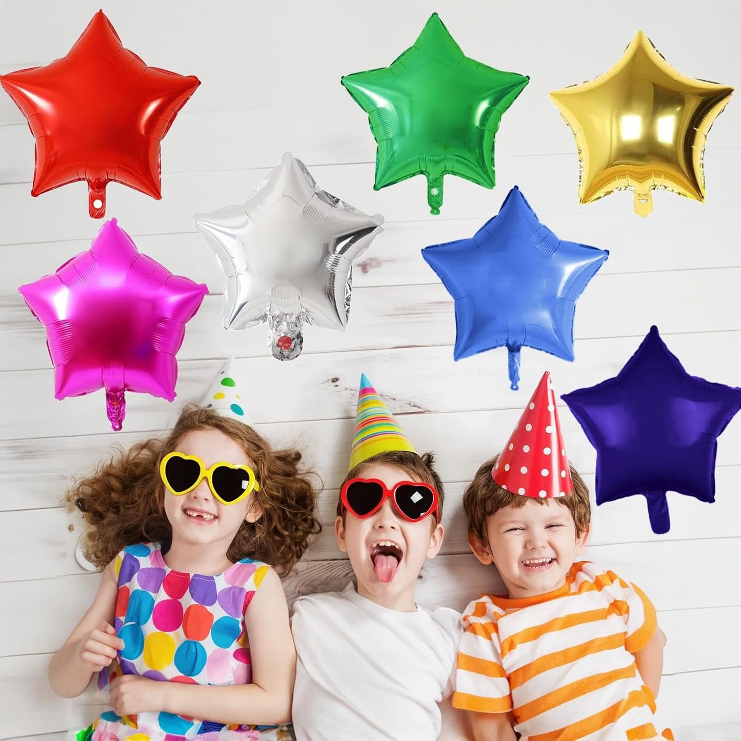 Colorful Star Foil Balloons, 18 Inch 14 Pcs Mixed Stars Shape Mylar Helium Balloons, Pentagram Aluminum Set for Birthday Baby Shower Rainbow Party