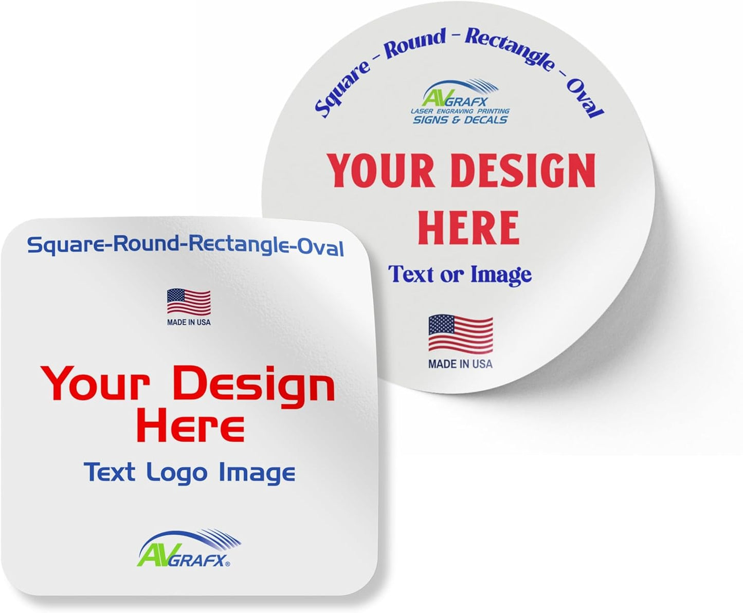 avgrafx 2 in Custom Stickers Vinyl Waterproof Dishwasher Safe, UV Resistant. Make Your Own Personalized Labels for Your Brand, Text Image, or Logo. Made USA.