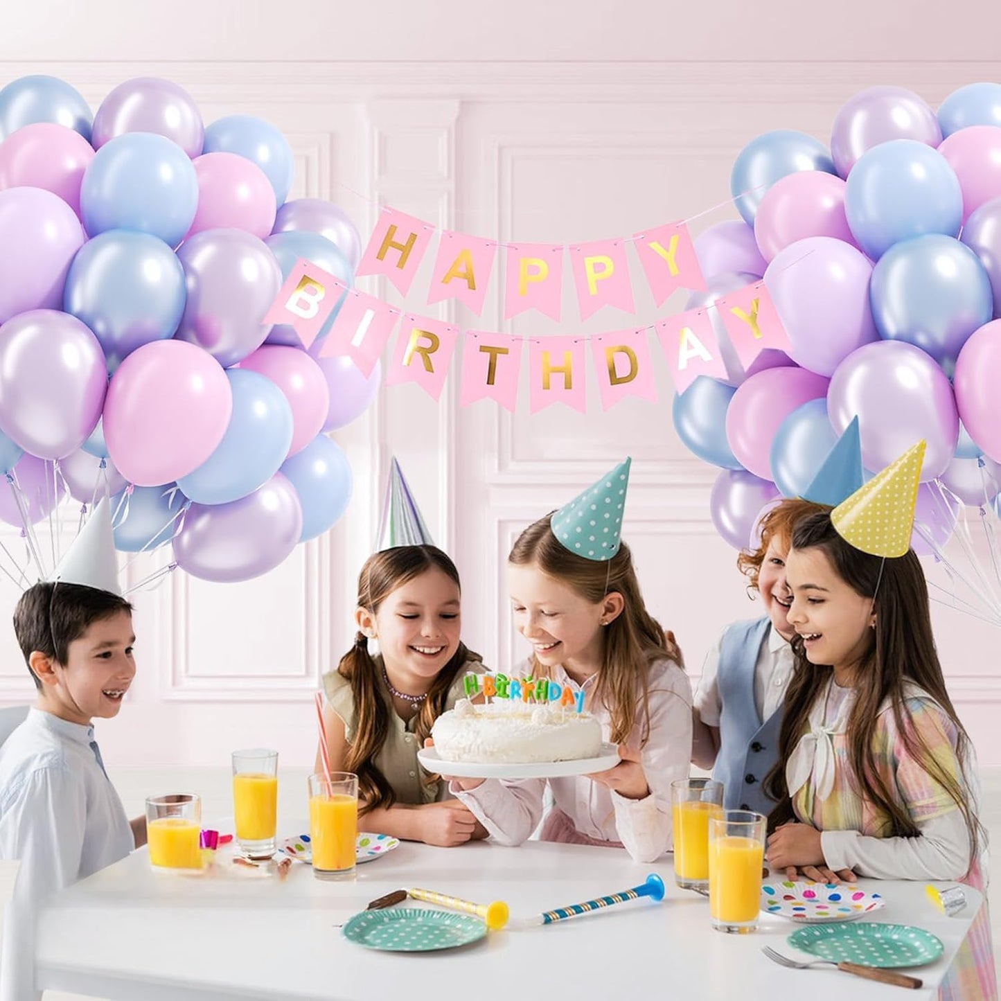 60pcs Pearl Pink and Blue Purple Balloons 12inch, Frozen Mermaid Balloons with Pastel Balloon for Mermaid Snowflake Baby Shower Birthday Party Decorations