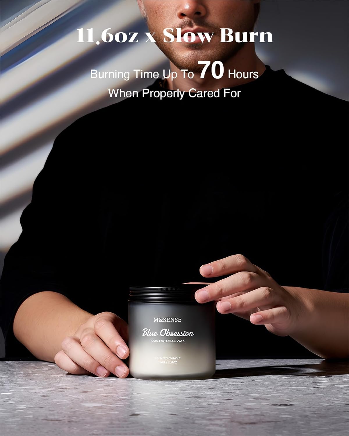 M&SENSE Amber Lavender Scented Candle for Men, 11.6oz 2 Wick Large Natural Soy Wax 70 Hours Highly Scented Home Fragrance