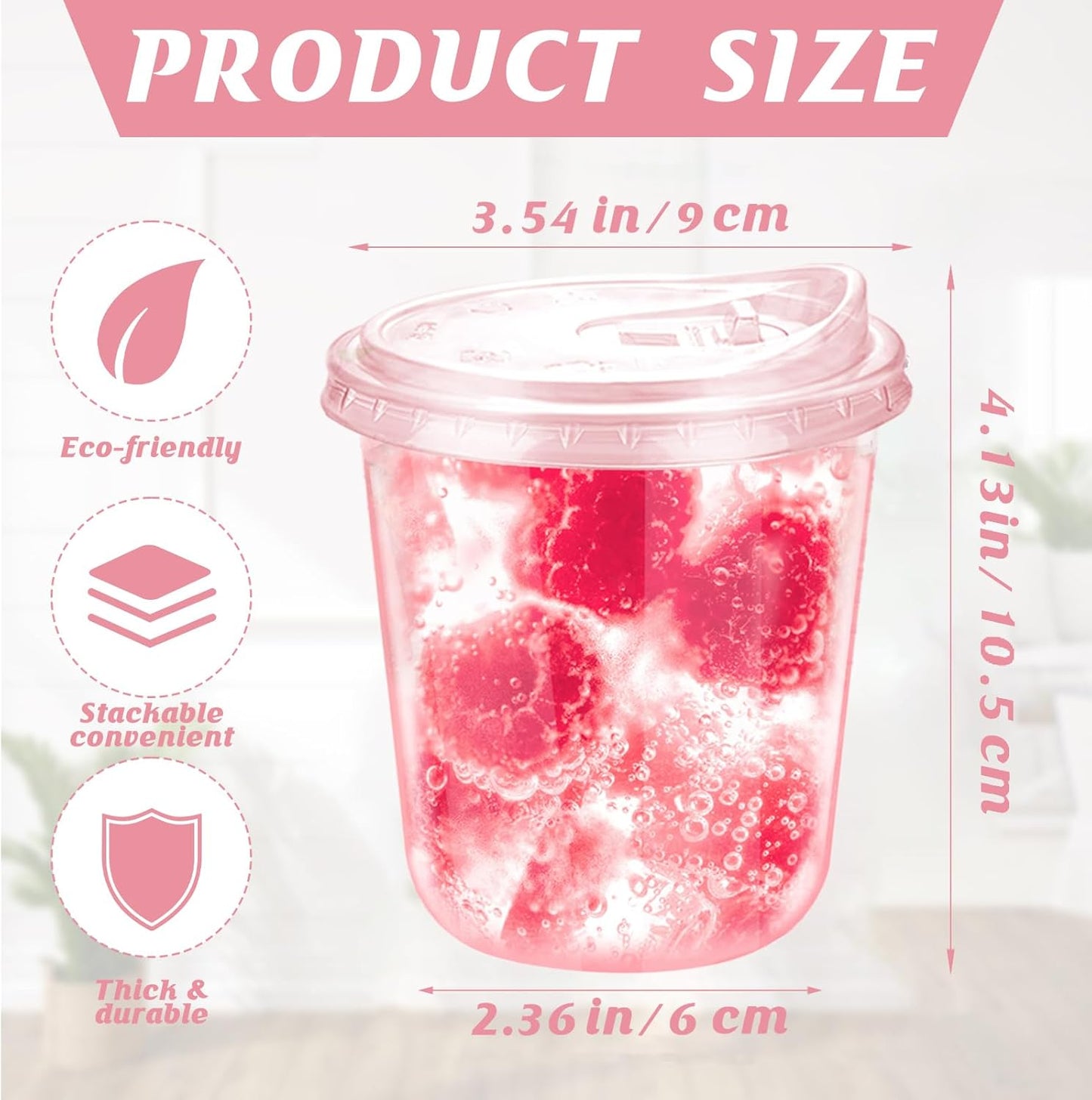 12oz Disposable Stemless Glasses With Strawless Sip Lids,PET Disposable Drinking Cups,Clear Plastic Wine Glasses for Parties Birthday,Wedding,Meeting,Christmas Party Supplies. (50, Pink)