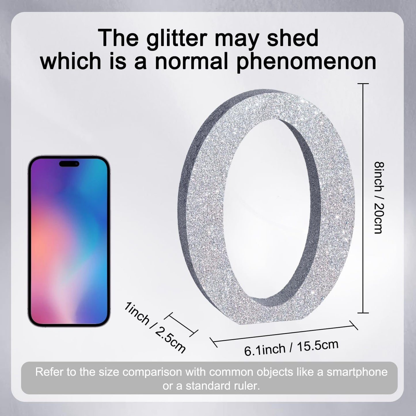 TONIFUL 8 Inch Silver Glitter Letter O Table Centerpiece A-Z Silver Birthday Party Decorations,Silver Alphabet O for Birthday,Chrismas,Graduation,Bridal Shower,Wedding,Anniversary Party Supplies