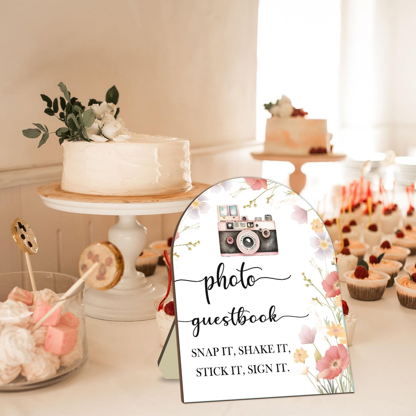 Wedding Photo Guestbook Desk Plaque, Floral Decor Party Welcome Sign, Bridal Shower Sign, Baby Shower Decoration Supplies, Wedding Shower Supplies, Reception Decor with Stand 8 * 10In