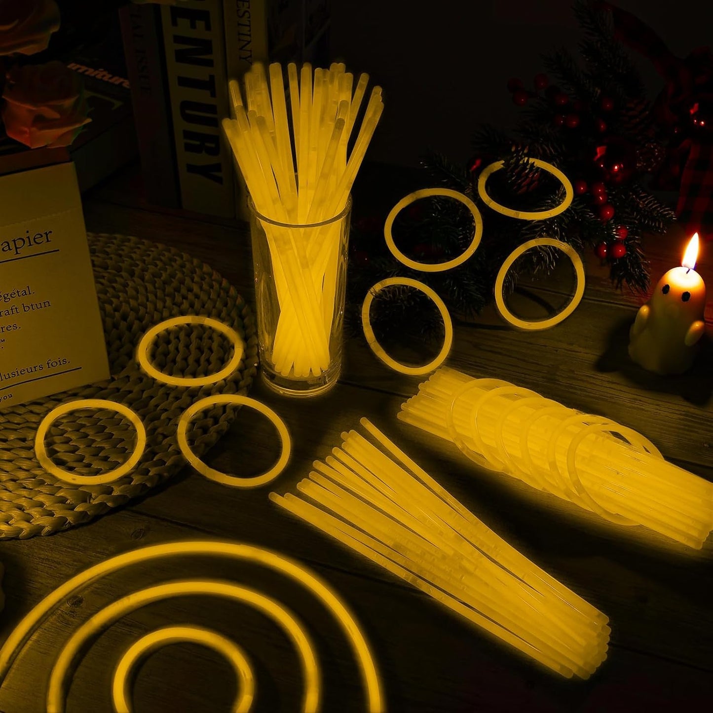 100 Pack 8” Orange Glow Sticks Bulk with 100 Connectors Neon Glow In The Dark Party favors Supplies for Holiday Birthday Party Decoration (Orange)