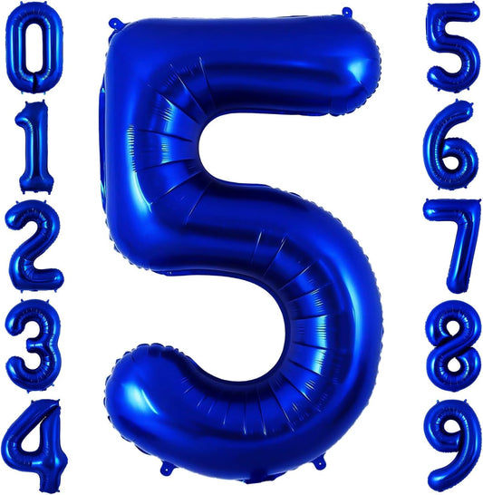 Navy Blue 5 Balloon Number,40 Inch Number 5 Balloon Big Dark Blue 5 Foil Mylar Helium Balloon for Birthday Party Decorations