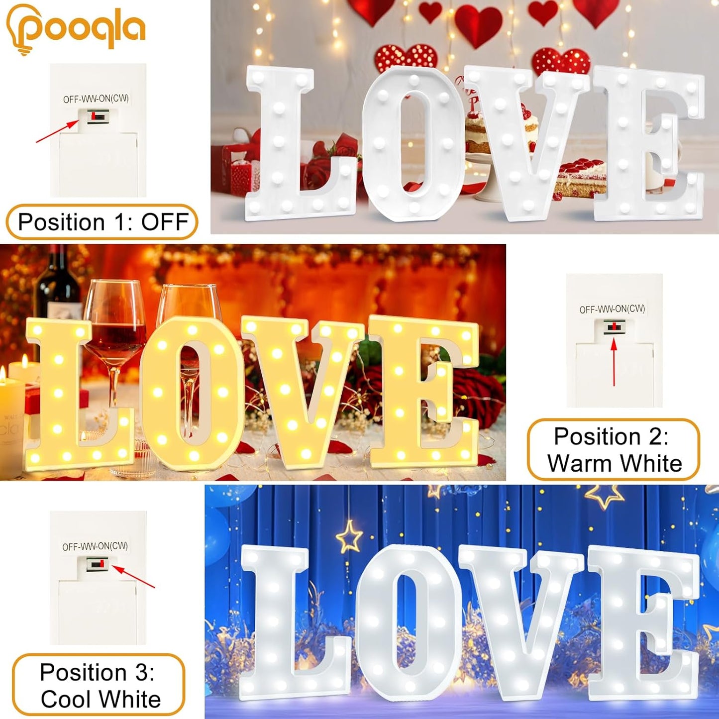 Pooqla LED Marquee Letter Lights, Warm White and Cool White Decorative Lighted Letters, Light Up Alphabet Letters for Boys Girls, Party, Wedding, Bar, Night Light, Birthday Decoration, Letter H