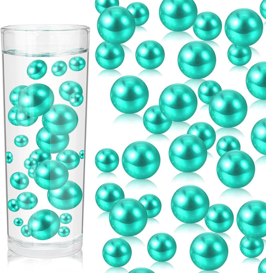 100PCS Lake Green Faux Pearls Beads for Centerpiece Vases, Vase Filler Faux Pearls, No Holes Filler Beads for Party Anniversary Birthday Wedding Table Decor, 14/20/30mm