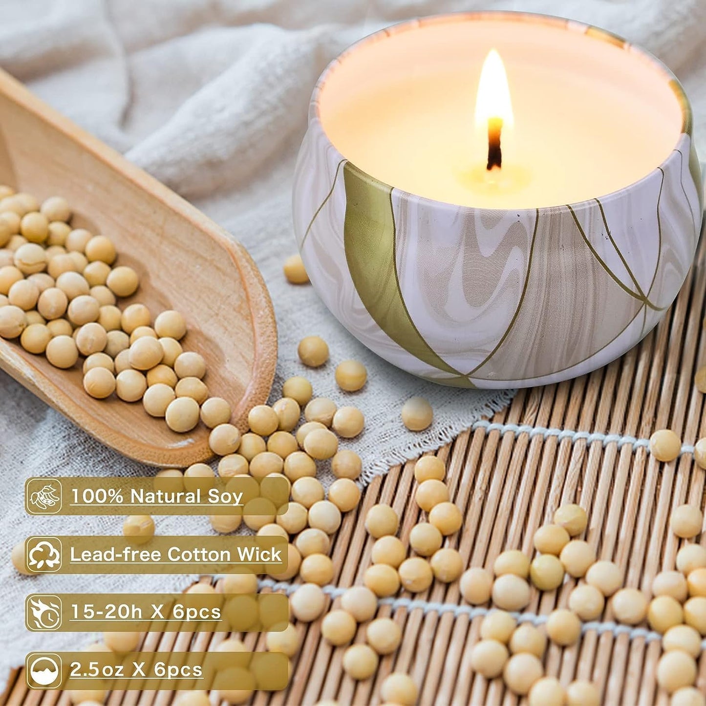 6 Pack Scented Candles Gifts Set, Aromatherapy Candles for Home Scented, Natural Soy Candles Gifts for Women, 120H Burning Time, Portable Small Jar Candle Set for Travel,Yoga, Bath, Spa