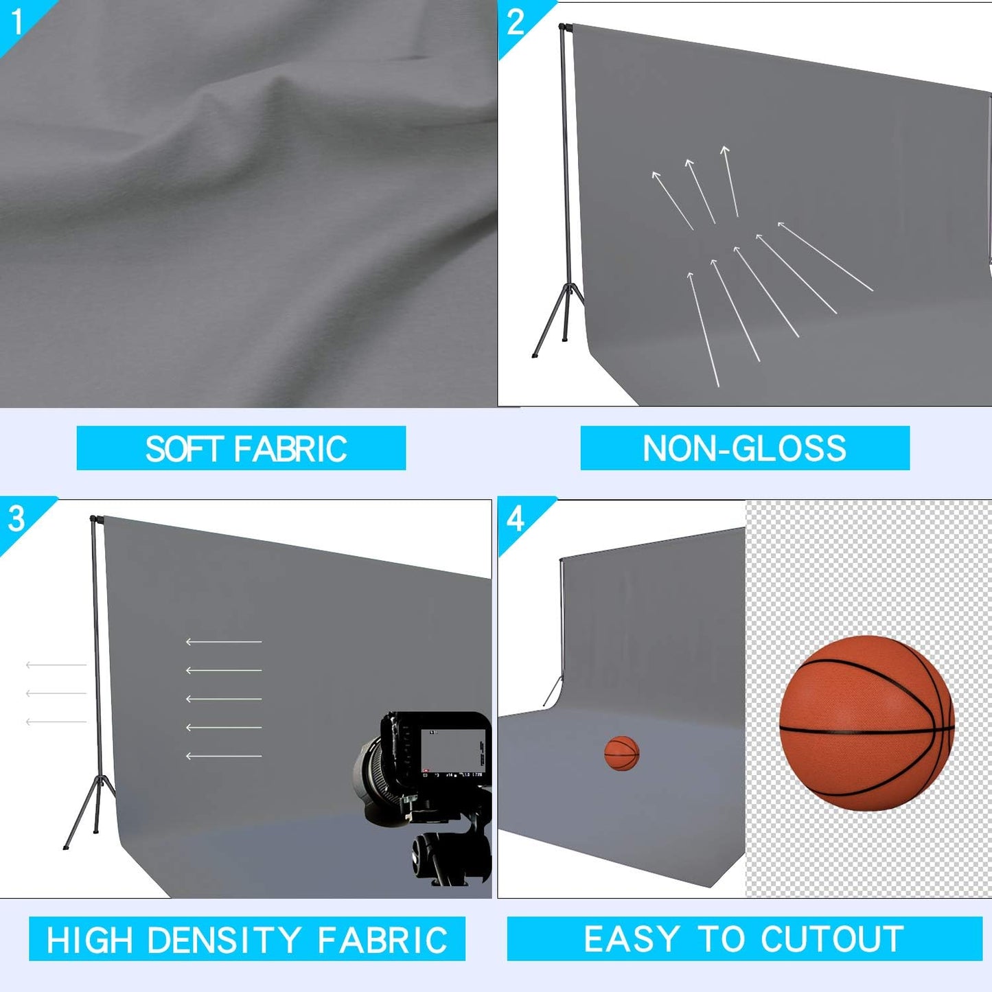 ISSUNTEX 5X6.5 ft Gray Background Backdrop,Photo Studio,Collapsible High Density Screen for Video Photography and Television