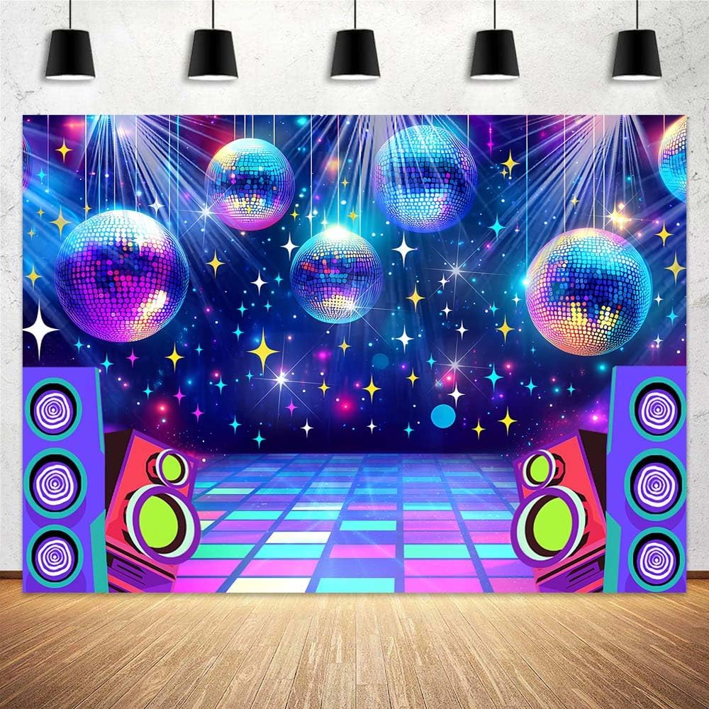Dance Party Backdrop Retro 80s 90s Theme Stage Dance Ball Music Birthday Party Decoration DJ Photography Background 8 x 6 ft for Baby Shower Picture Photo Shoot Polyester Fabric,Multi1