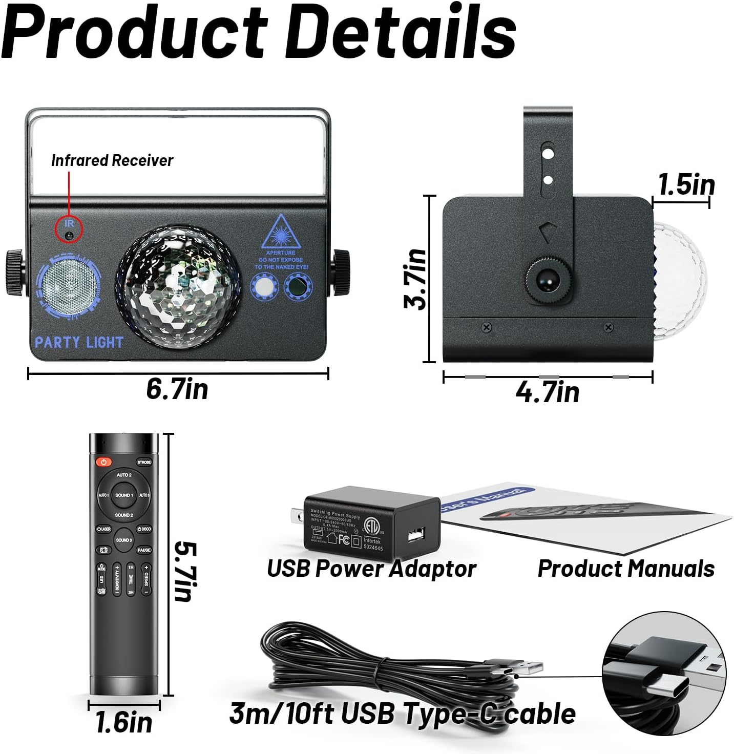 Party Lights Dj Disco Ball Light, LED Stage Strobe Lights Sound Activated with Remote Control for Xmas Club Bar Parties Holiday Christmas Birthday Wedding Home Decoration