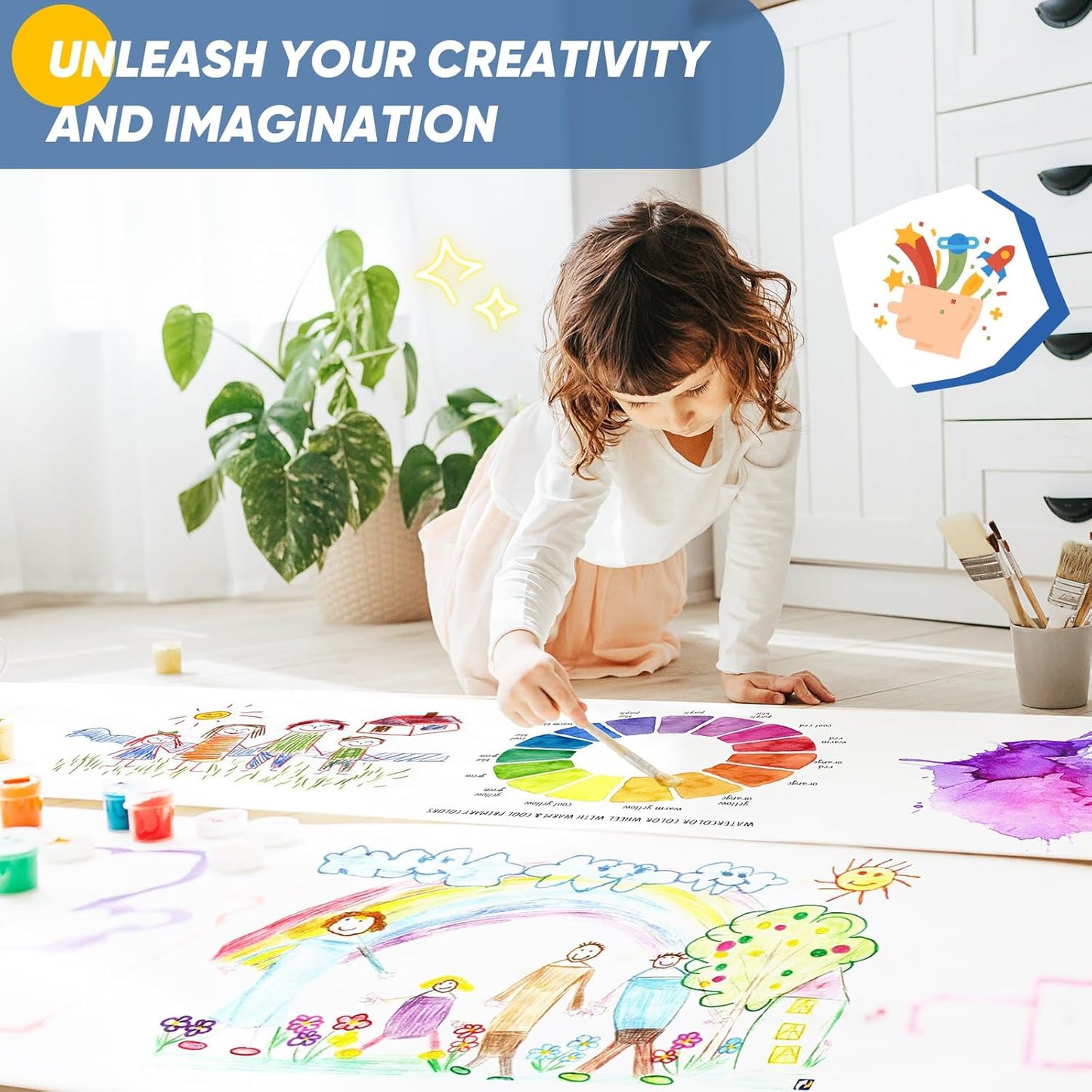 Drawing Paper Roll for Kids Art Supplies, 17.6"x1200" (100') Easel Craft Decorative Paper, White Eid Gift Wrapping Paper, Solid Color Poster Kraft Paper, Perfect for Valentine's Day, Wedding, Birthday