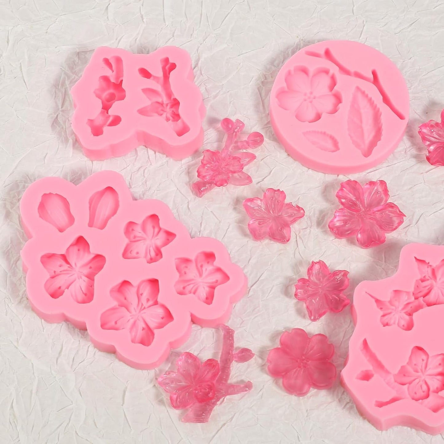 4 Pcs Plum Blossom Fondant Molds, Flower Chocolate Silicone Mold, for Wedding Cake Decoration Cupcake Topper Dessert Table Biscuit Candy Resin Clay Modeling, Reusable Kitchen Baking Mold