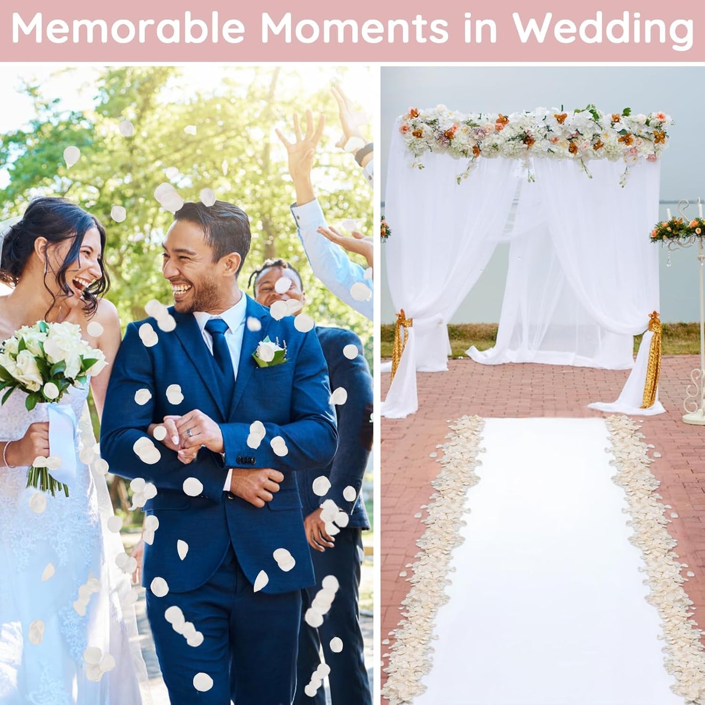 SUREAM Flower Petals for Wedding, 300 Pcs Fake Rose Pedals for Wedding Centerpiece Table Decorations, Flower Girl Basket, Romantic Night, Aisle Decorations for Wedding Ceremony(Ivory)