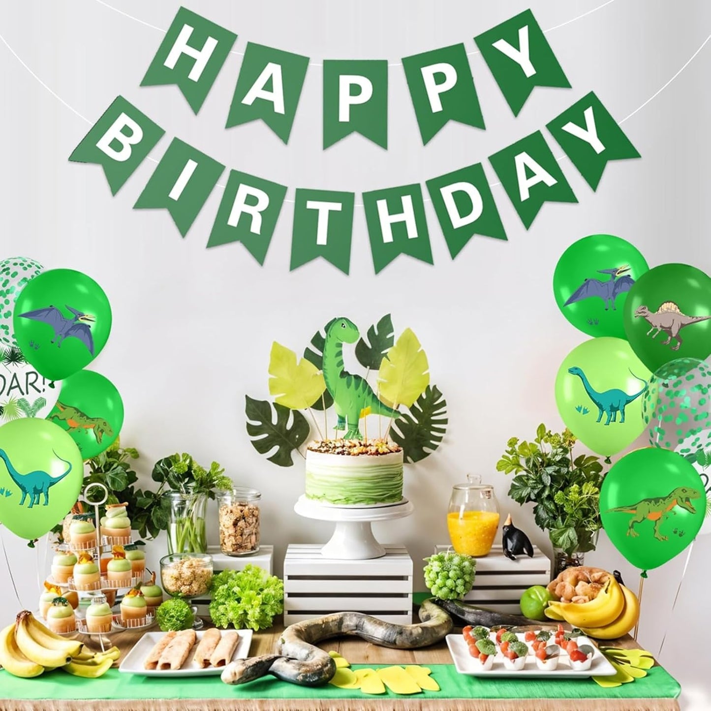Dinosaur Balloons, 12 Inch Fruit Lime Dark Green White Confetti Balloons with Dinosaur Printed Pattern for Boys Jungle Theme Birthday Party Safari Woodland Baby Shower Decorations
