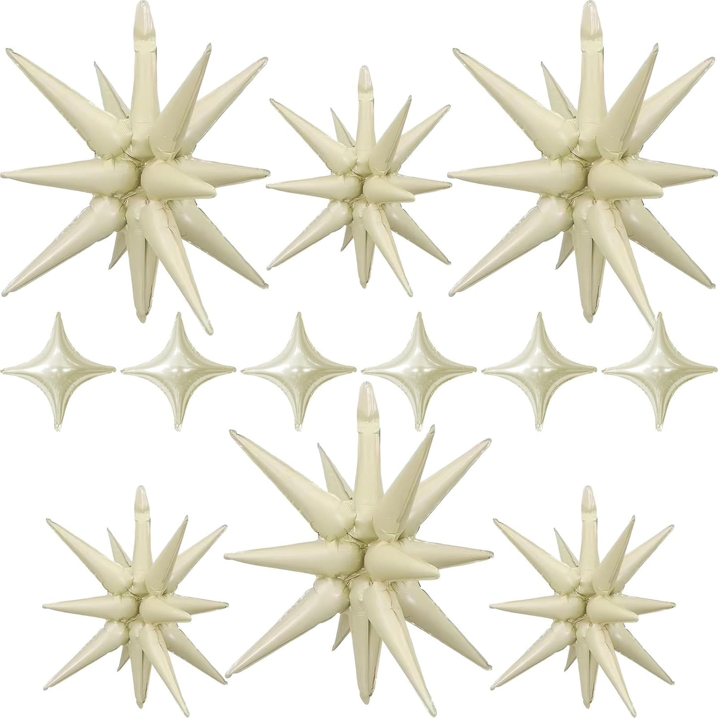 Cream Star Balloons 12pcs, 27/22 Inch Foil Beige Explosion Star Balloons, Large Spike Mylar Cone Nude Balloon, Boho Neutral Balloon Aesthetic Party for Baby Bridal Shower Wedding Birthday