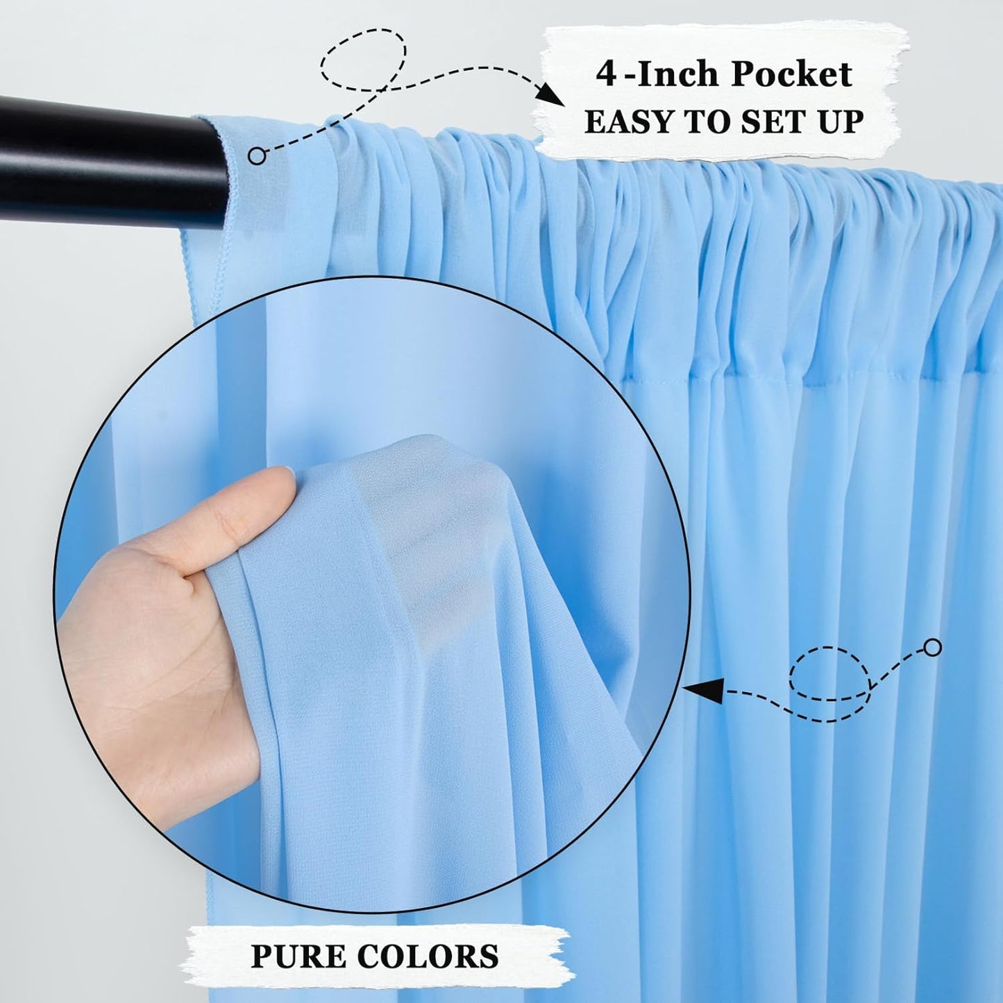 DUOBAO 2 Panels Chiffon Curtains 29"x108" Sheer Backdrop Drape Beach Curtain for Living Room Light Blue Voile Window Drapes for Wedding Ceremony (Sky Blue)