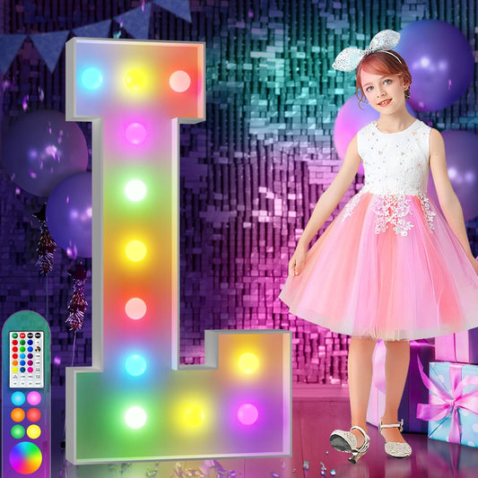 imprsv 4FT Colorful Marquee Light Up Letters L, 18 Colors Large Light up Letters Alphabet Sign with Remote, Large Marry Me Sign, Birthday Party Decorations Baby Shower Anniversary Wedding Decoration