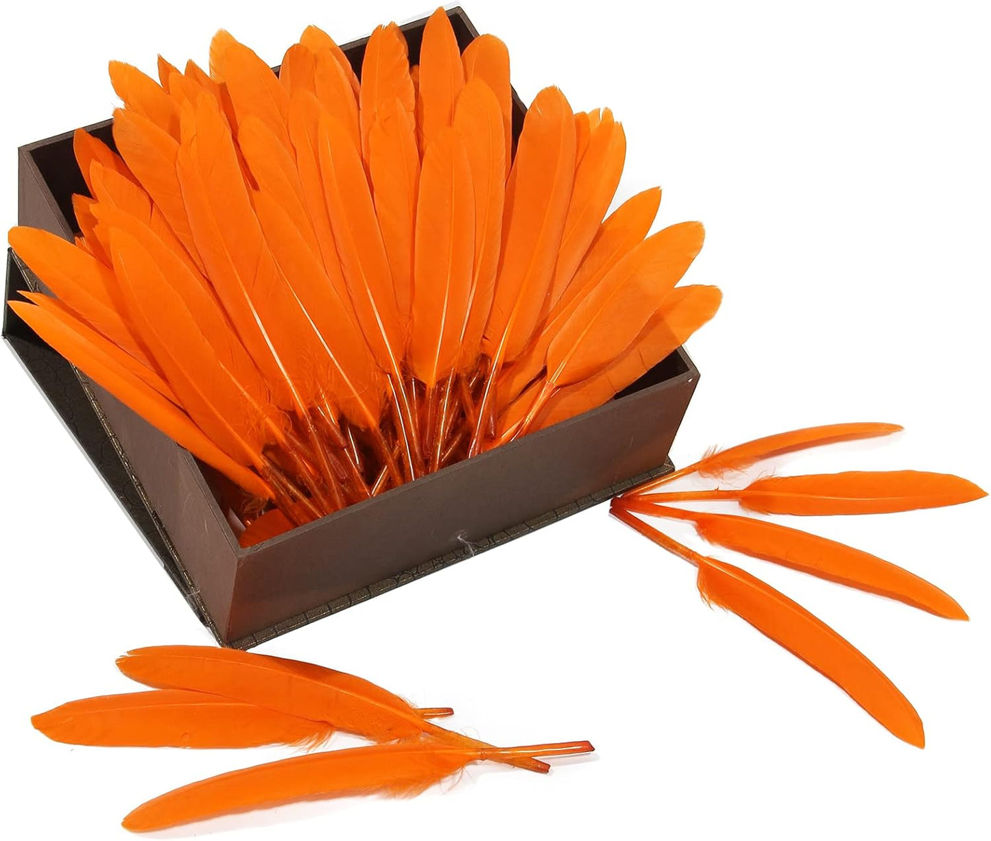FeelfunFeather 120pcs Orange Goose Cochettes Feather Natural Bulk 4-6 inch 10-15cm for Wedding Party Christmas Halloween Decorations DIY Crafts Goose Cochettes Feather