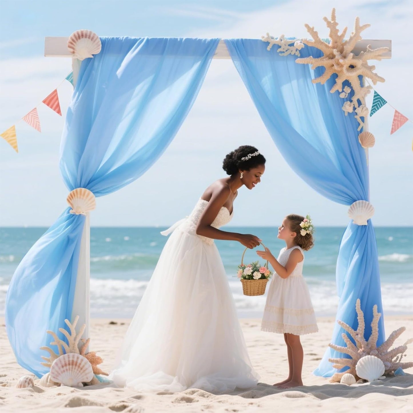 VOK Blue Wedding Arch Draping Fabric Chiffon Fabric, 29in x 18Ft Sheer Chiffon Outdoor Curtain for Wedding Ceremony Birthday Party Decoration (Blue,1 Panel)