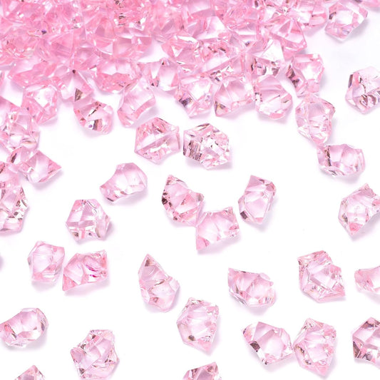 DOMESTAR Pink Fake Ice, 150PCS Acrylic Fake Diamonds, Plastic Crystals Gems, Vase Fillers DIY Craft Makeup Brush Rocks Wedding Party Table Centerpieces Scatter Decorations