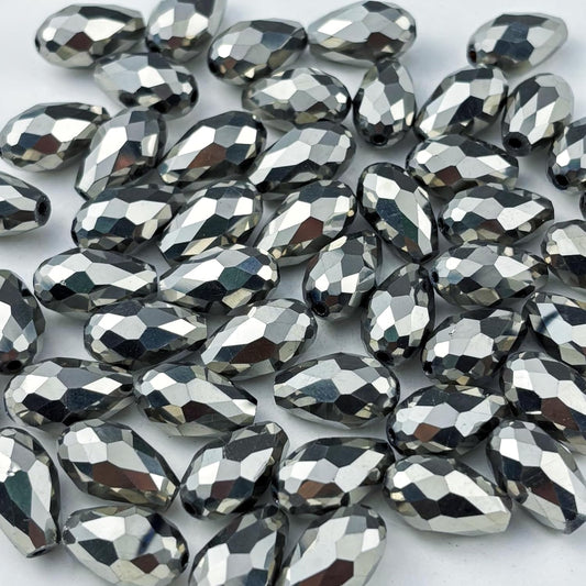 50pcs 10x15mm Teardrop Crystal Glass Beads for Jewelry Making, Faceted Vertical Hole Teardrop Glass Spacer Beads for Wind Chimes Bracelet Earring Necklace DIY Craft(Silver)