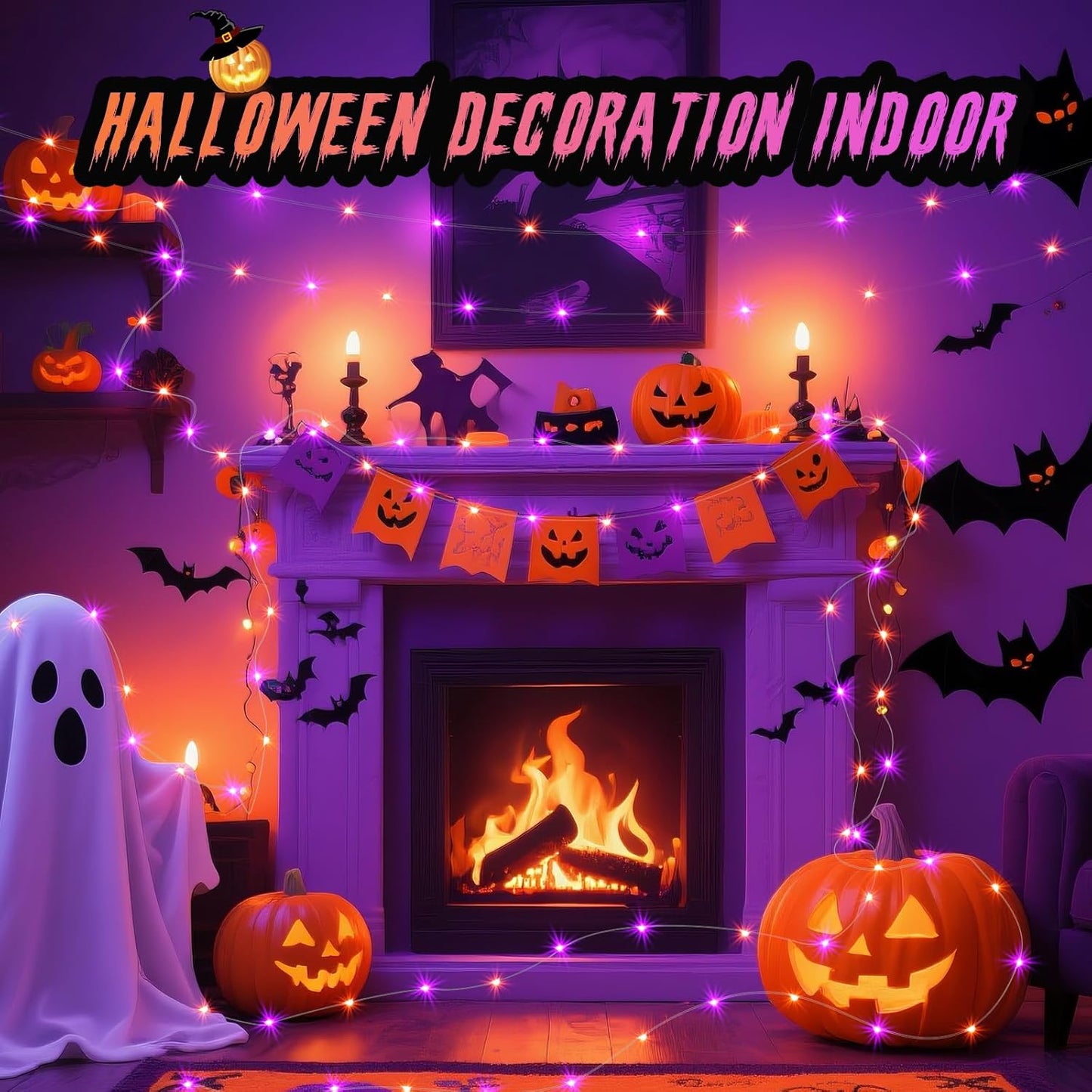 ZGWJ 12 Pack Fairy Lights Battery Operated, 7ft 20 Mini LED Fairy String Lights Silver Wire 3 Modes for DIY, Parties, Wedding, Bedroom, Halloween Christmas Decoration Orange& Purple