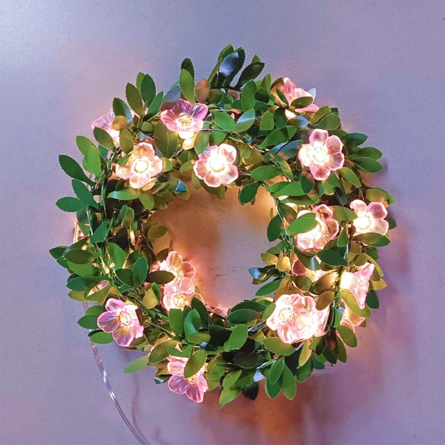 Decorative Fairy Vine Flower String Lights With Leaf, USB Plug In 16.5ft 50 LED Pink Cherry Blossom Garland Spring Decorations for Bedroom Wall Wedding Birthday Christmas Hanging Decor (Warm White)