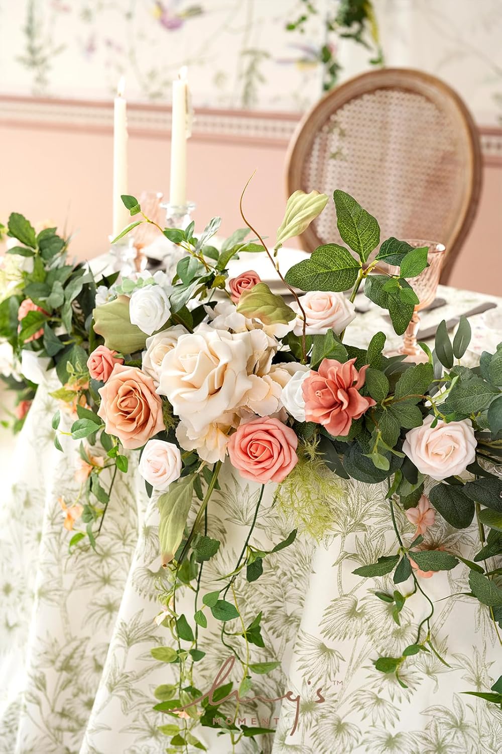 Ling's Moment 9FT Spring Eucalyptus & Willow Leaf Flower Garland for Pink Wedding, Valentines Sweetheart Table Centerpieces Head Table Decor, Arch Backdrop Decorations for Wedding | Garden Blush